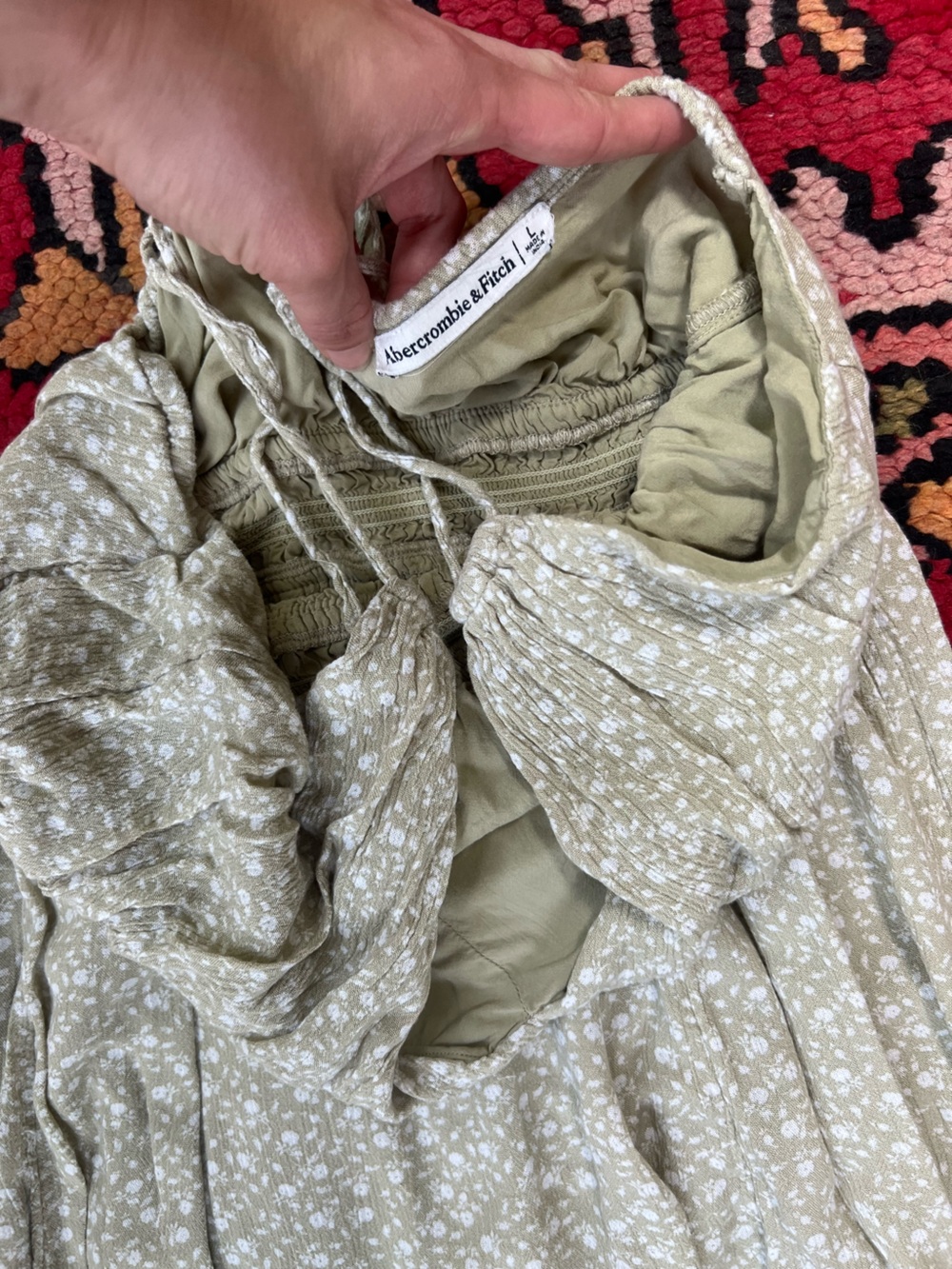 Abercrombie & Fitch Tan Floral Smocked Midi Dress - Picture 4 of 5